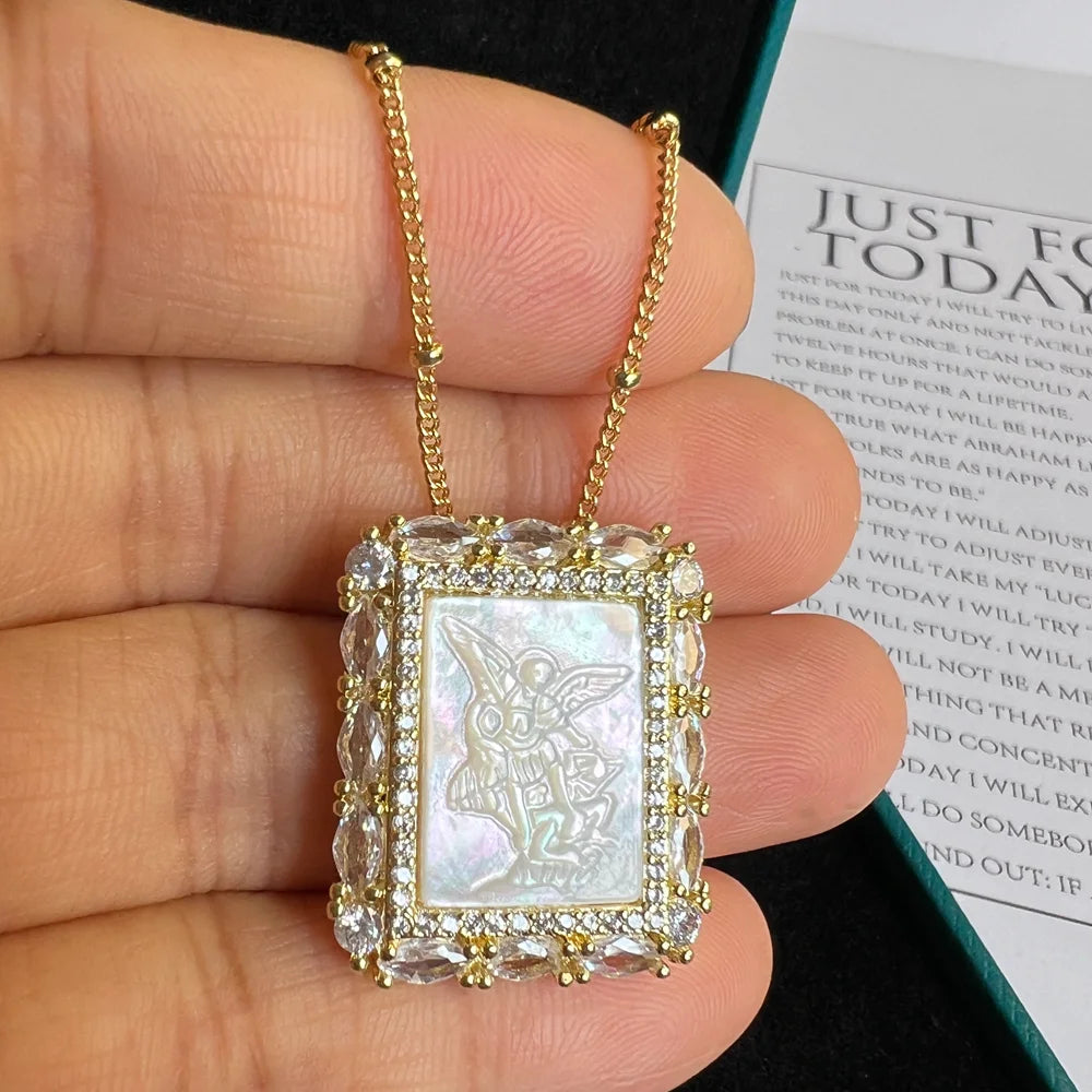 Religious Shell Medal Necklace