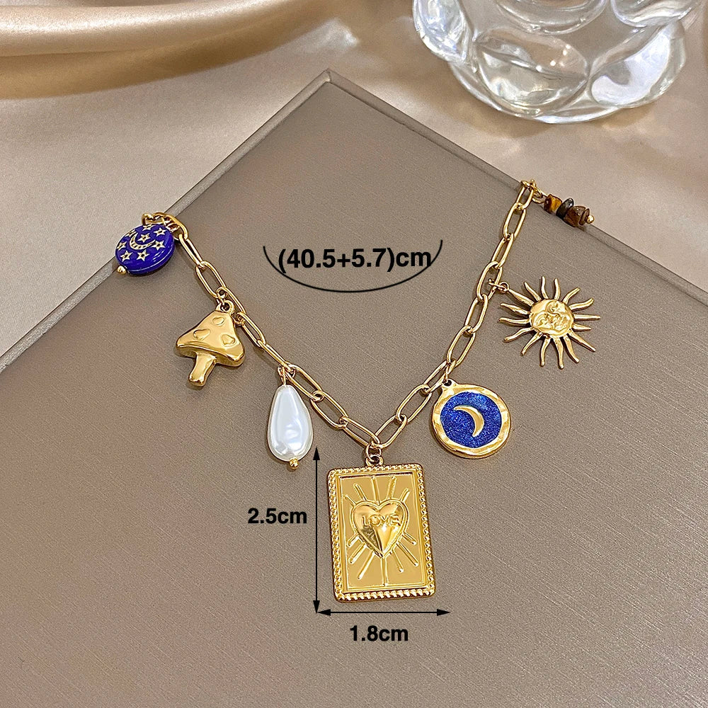 Moon & Heart Charm Necklace