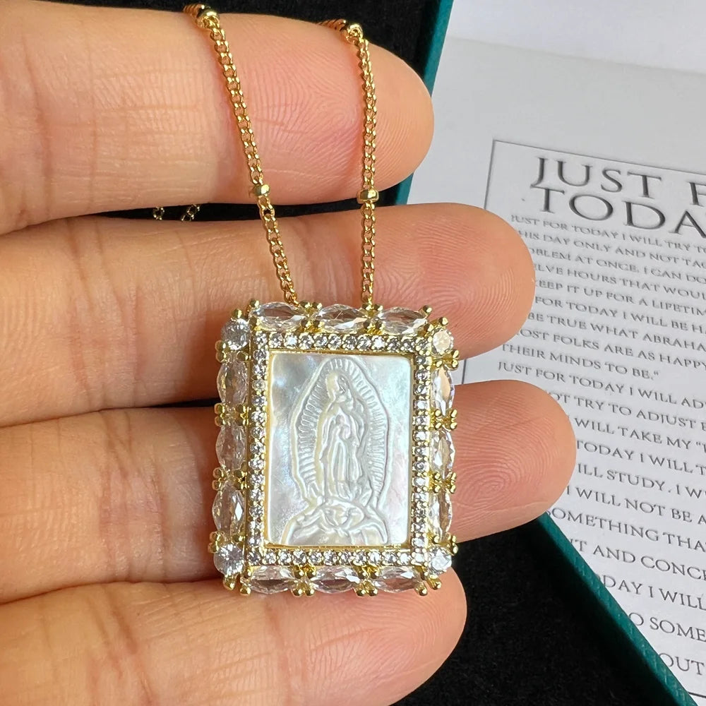 Religious Shell Medal Necklace