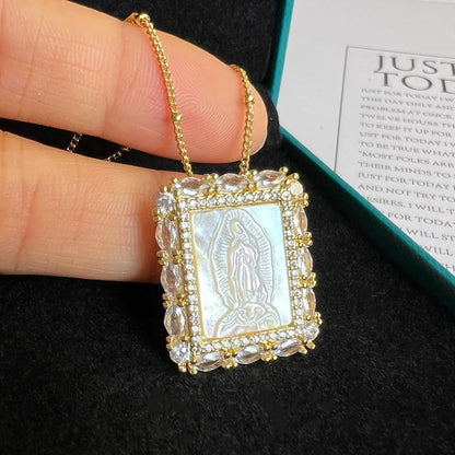 Religious Shell Medal Necklace