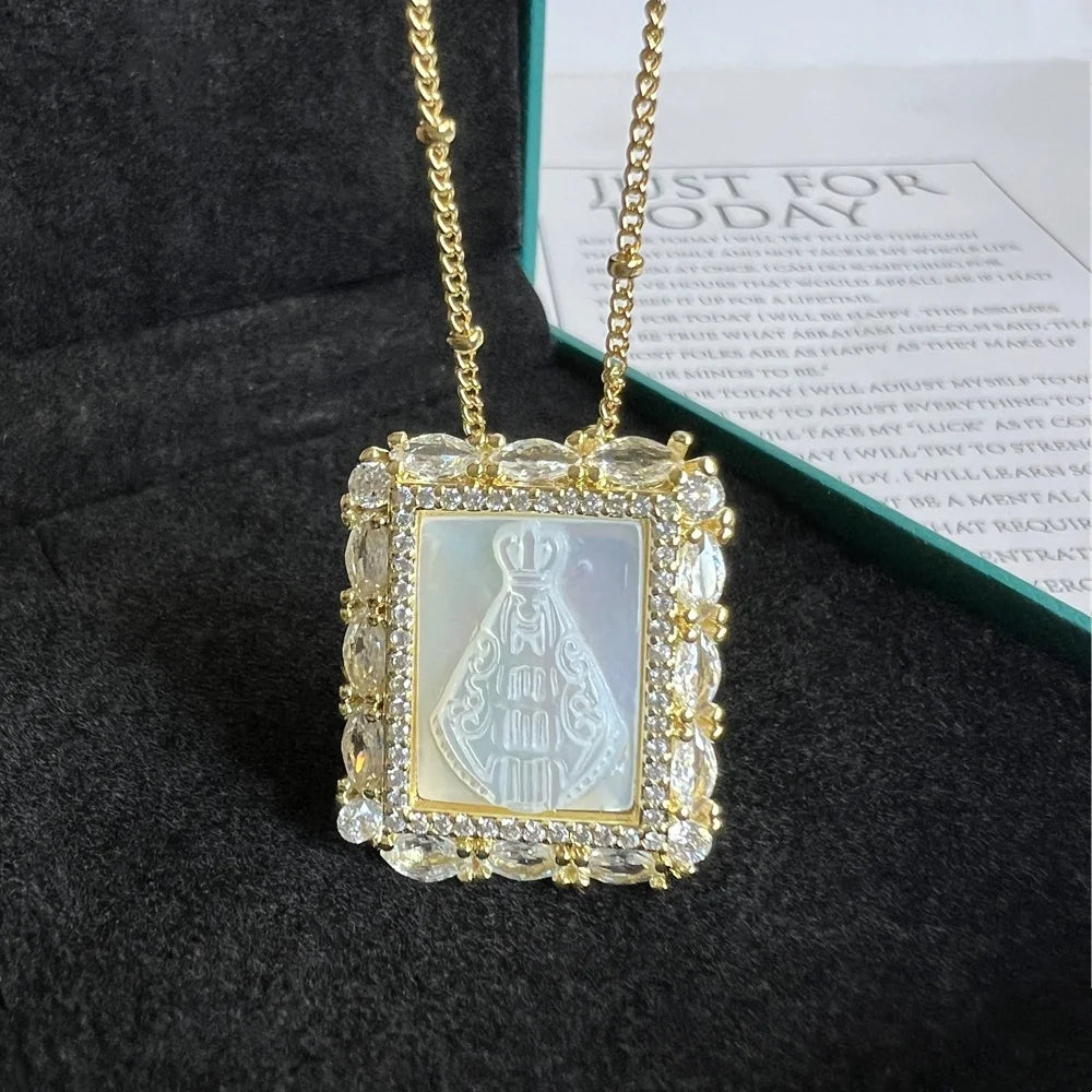 Religious Shell Medal Necklace