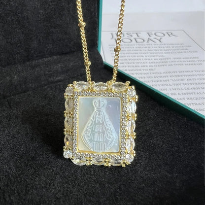 Religious Shell Medal Necklace