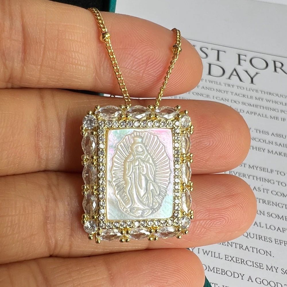 Religious Shell Medal Necklace