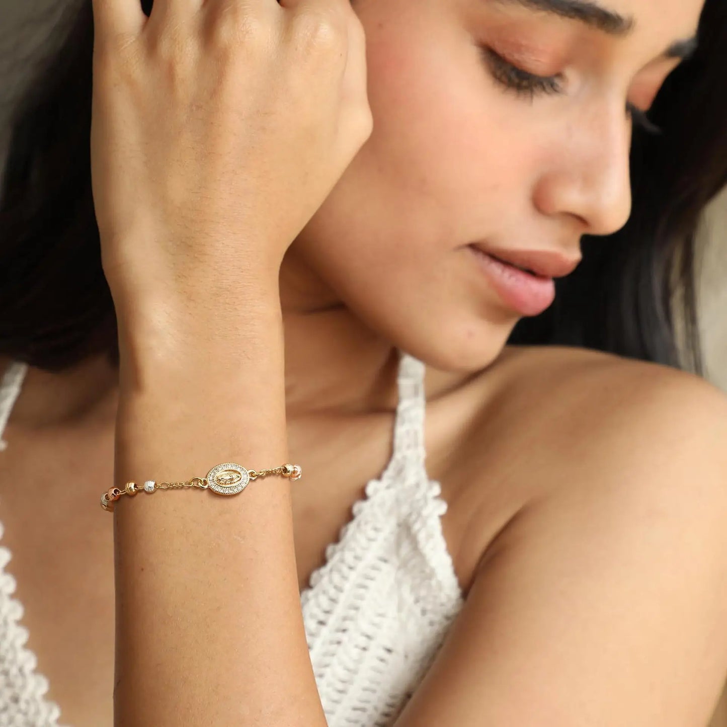 Gold Bead Cross Bracelet