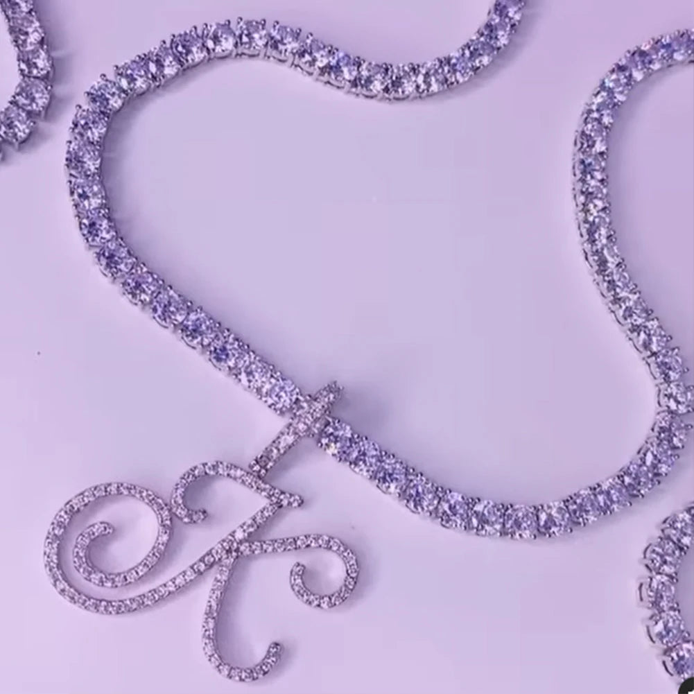 Cursive Zircon Initial Necklace