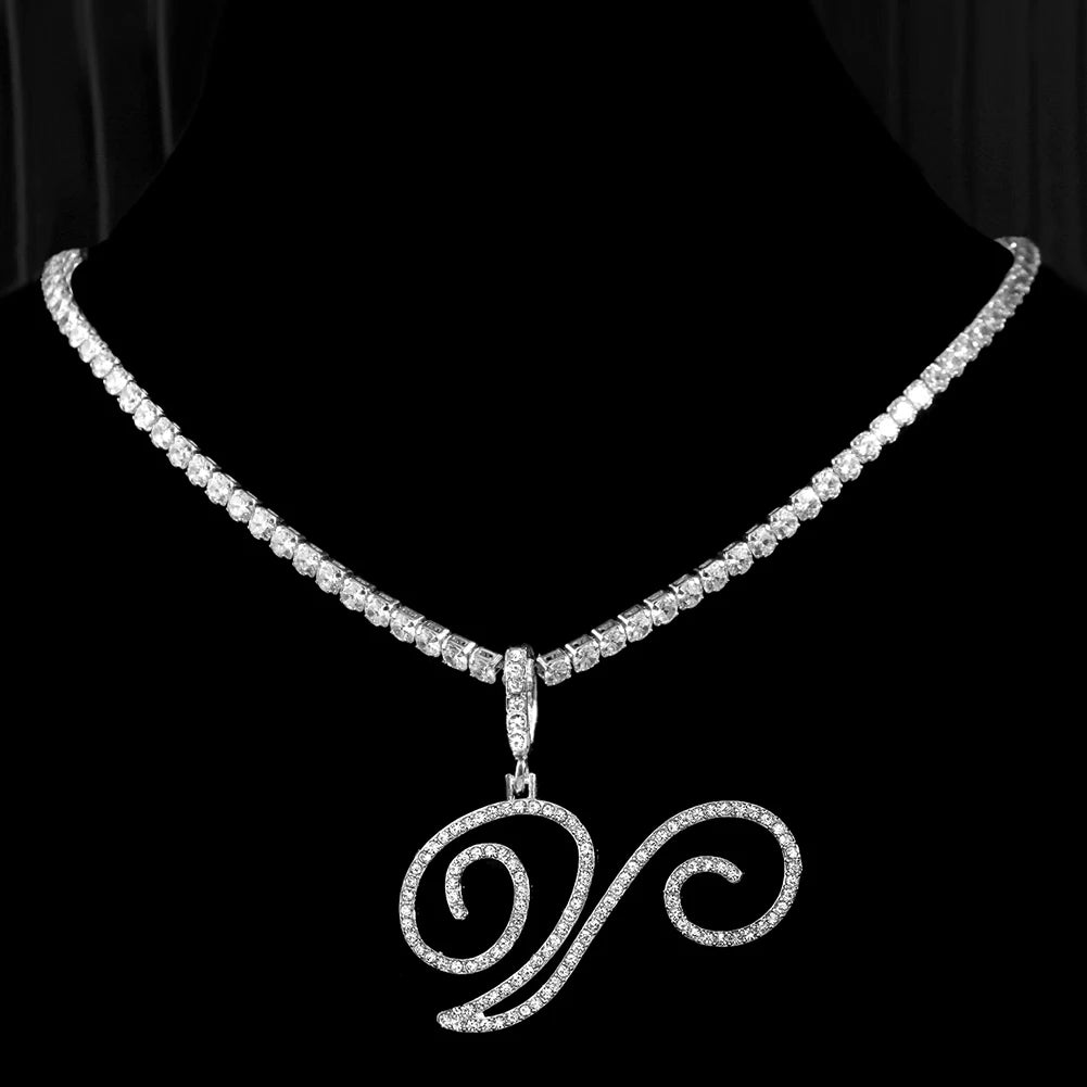 Cursive Zircon Initial Necklace