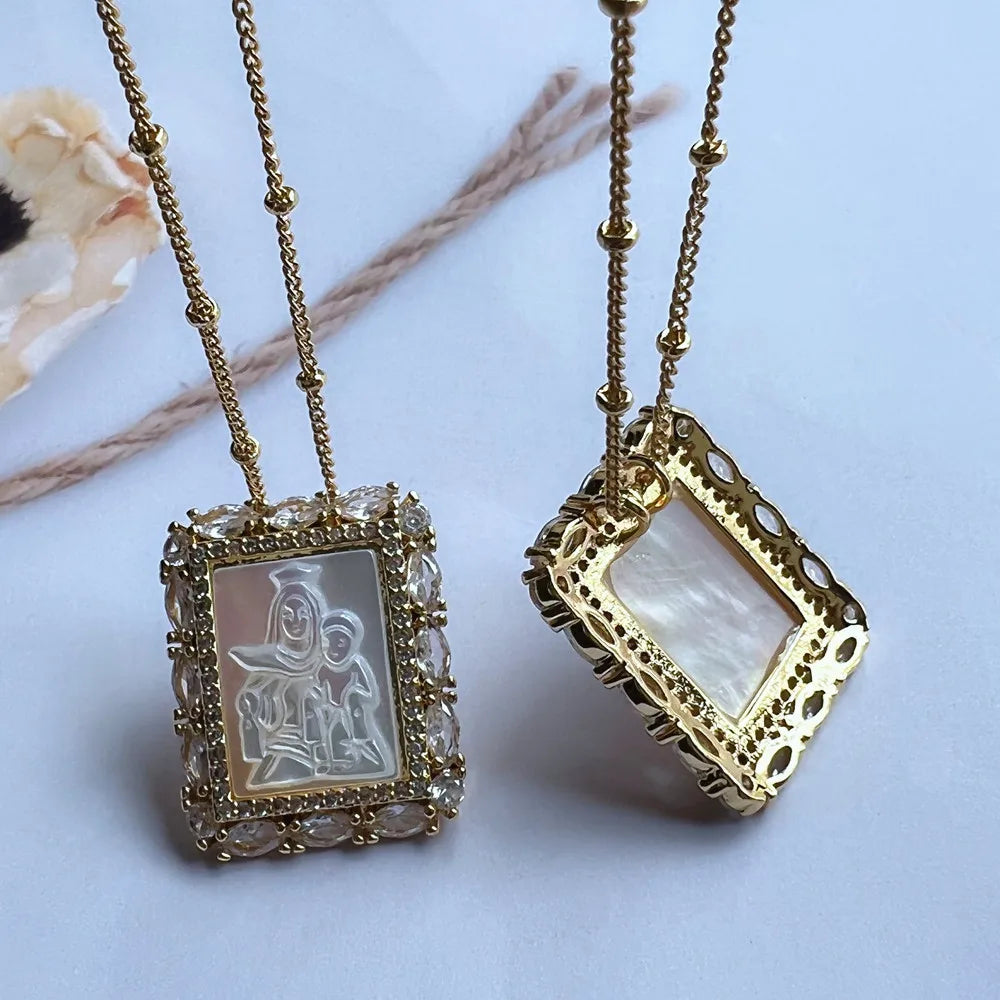 Religious Shell Medal Necklace