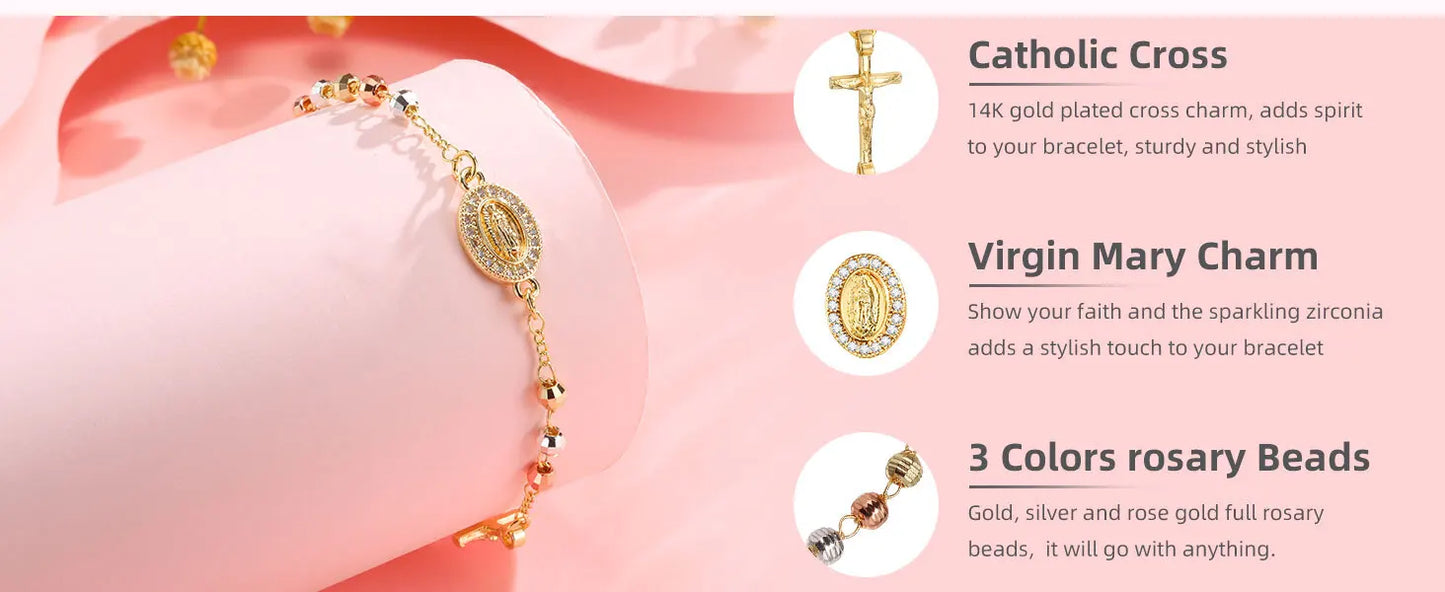 Gold Bead Cross Bracelet