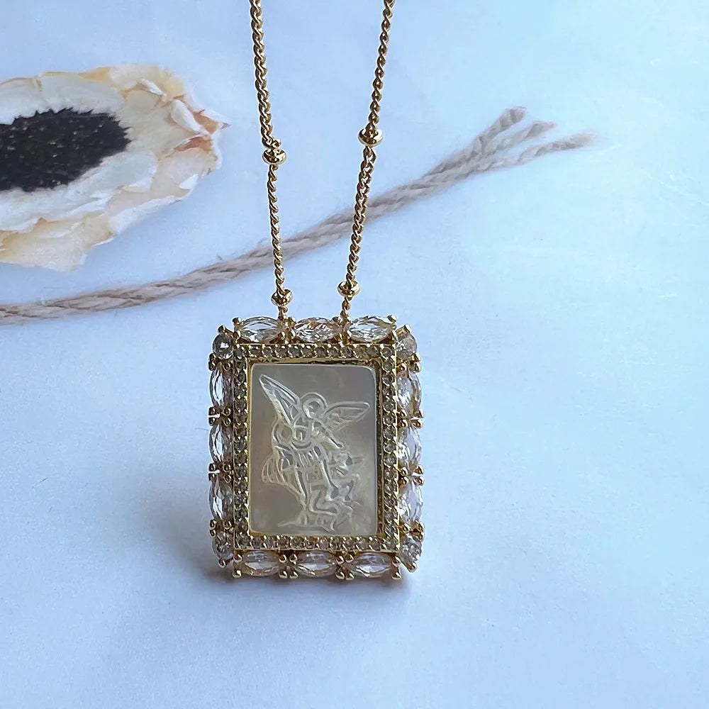Religious Shell Medal Necklace