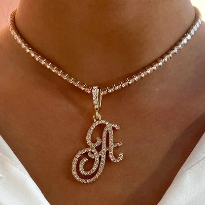 Cursive Zircon Initial Necklace