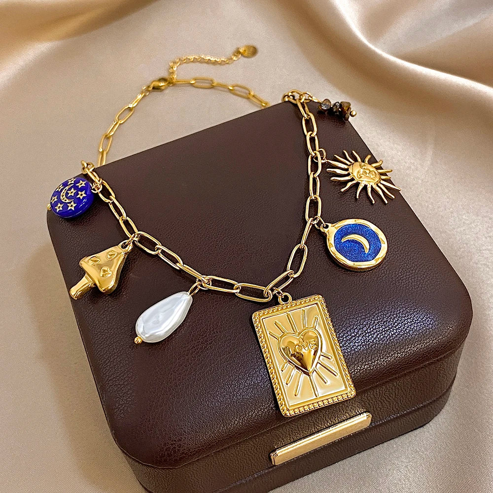 Moon & Heart Charm Necklace