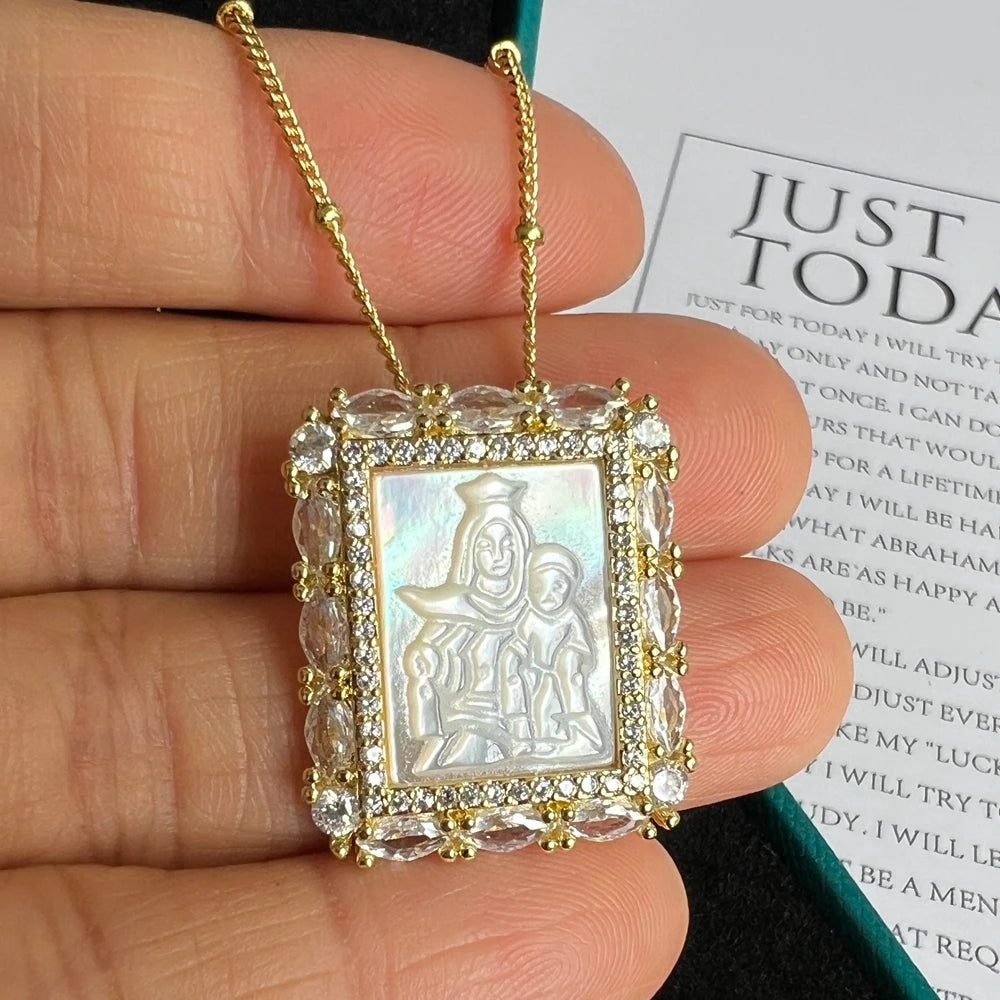 Religious Shell Medal Necklace