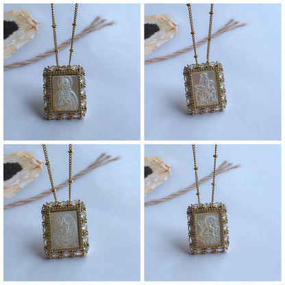 Religious Shell Medal Necklace