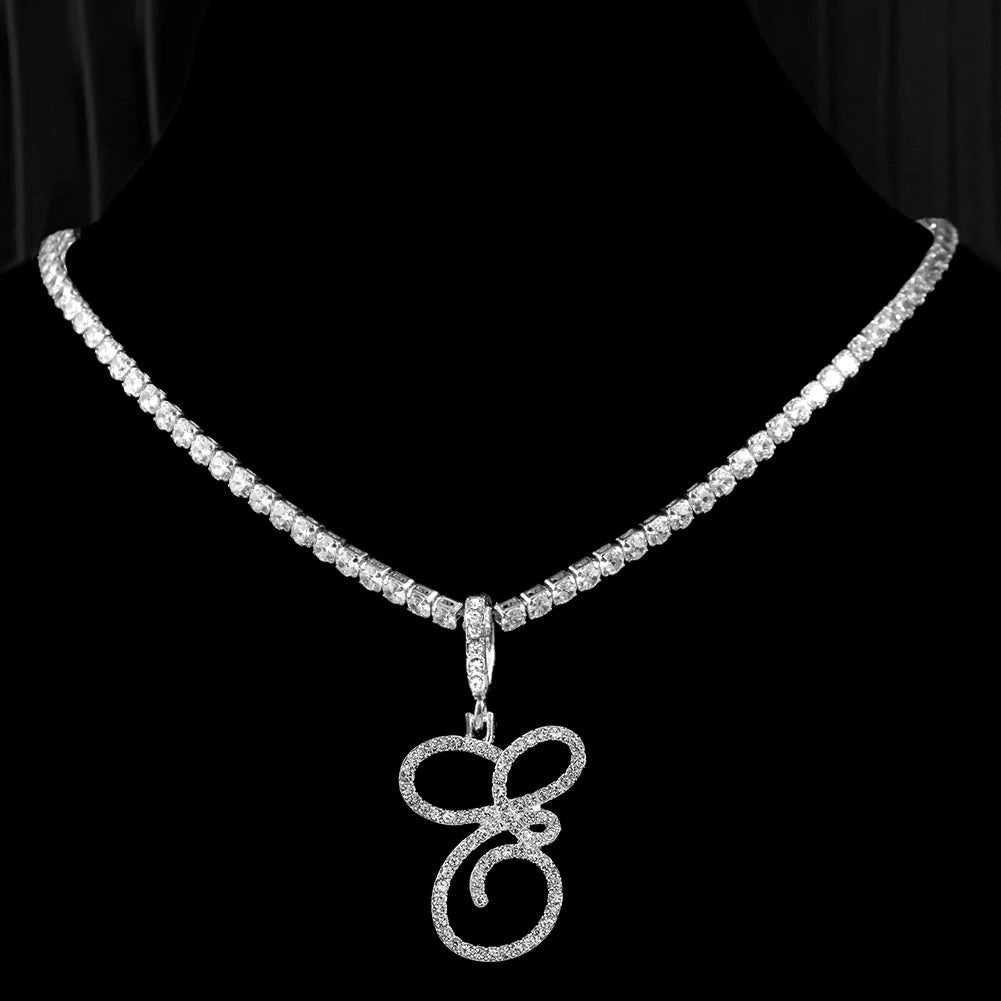 Cursive Zircon Initial Necklace