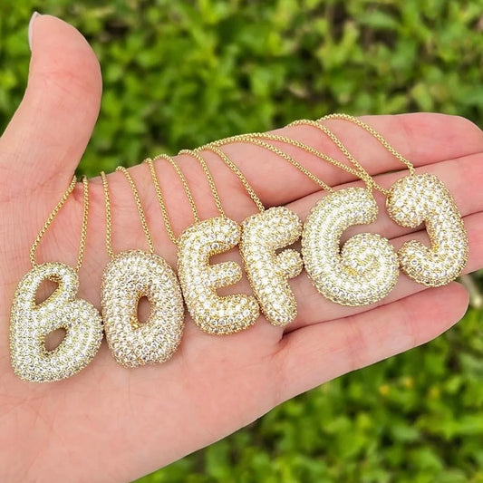 Rhinestone Bubble Initial Necklace