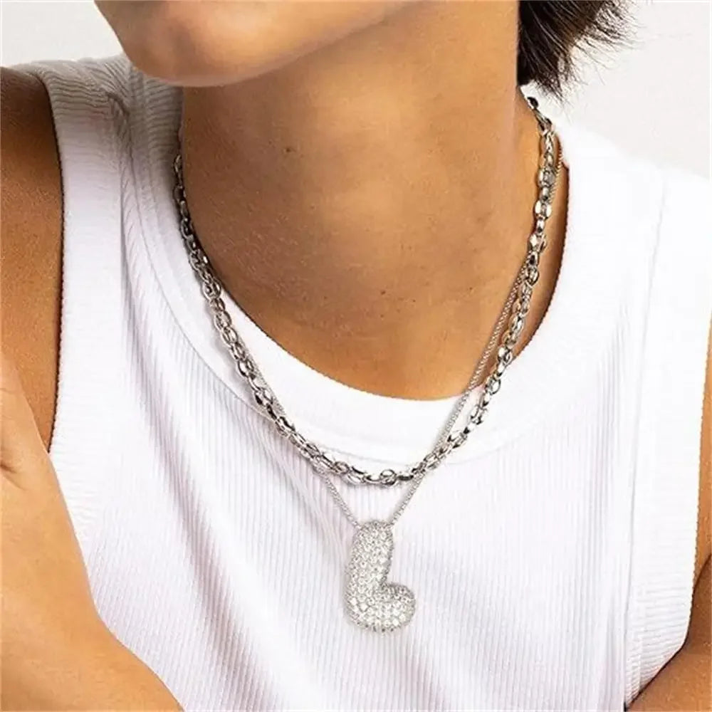 Rhinestone Bubble Initial Necklace