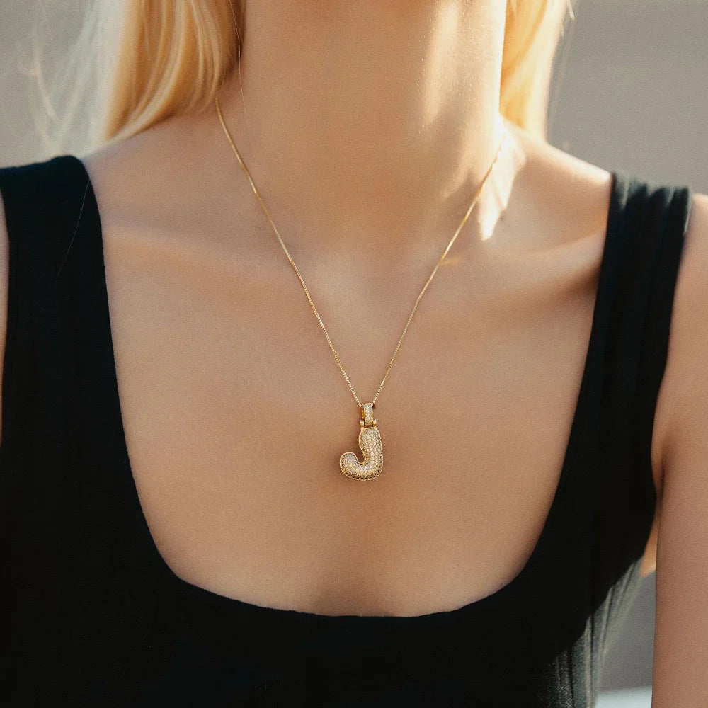 Rhinestone Bubble Initial Necklace