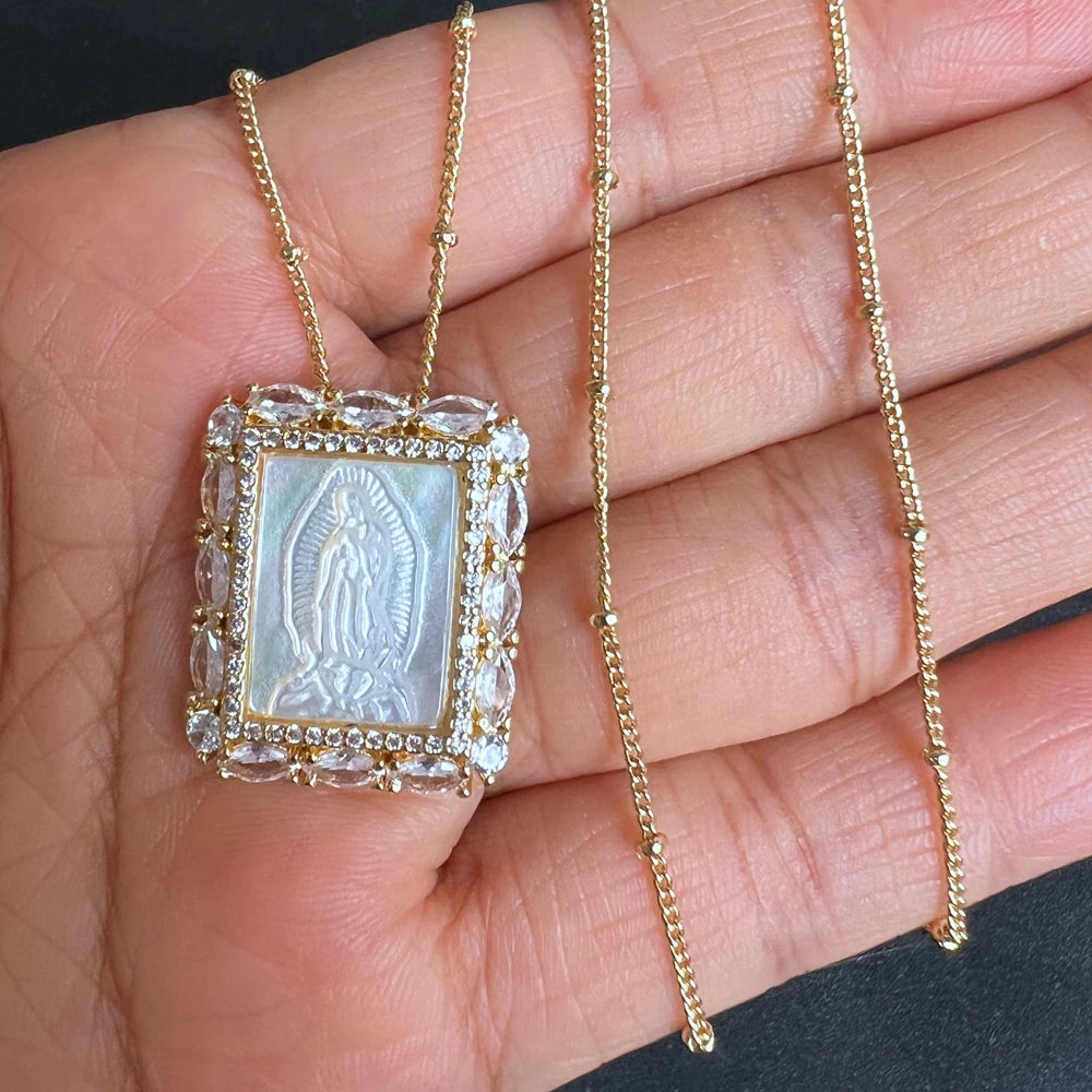 Religious Shell Medal Necklace