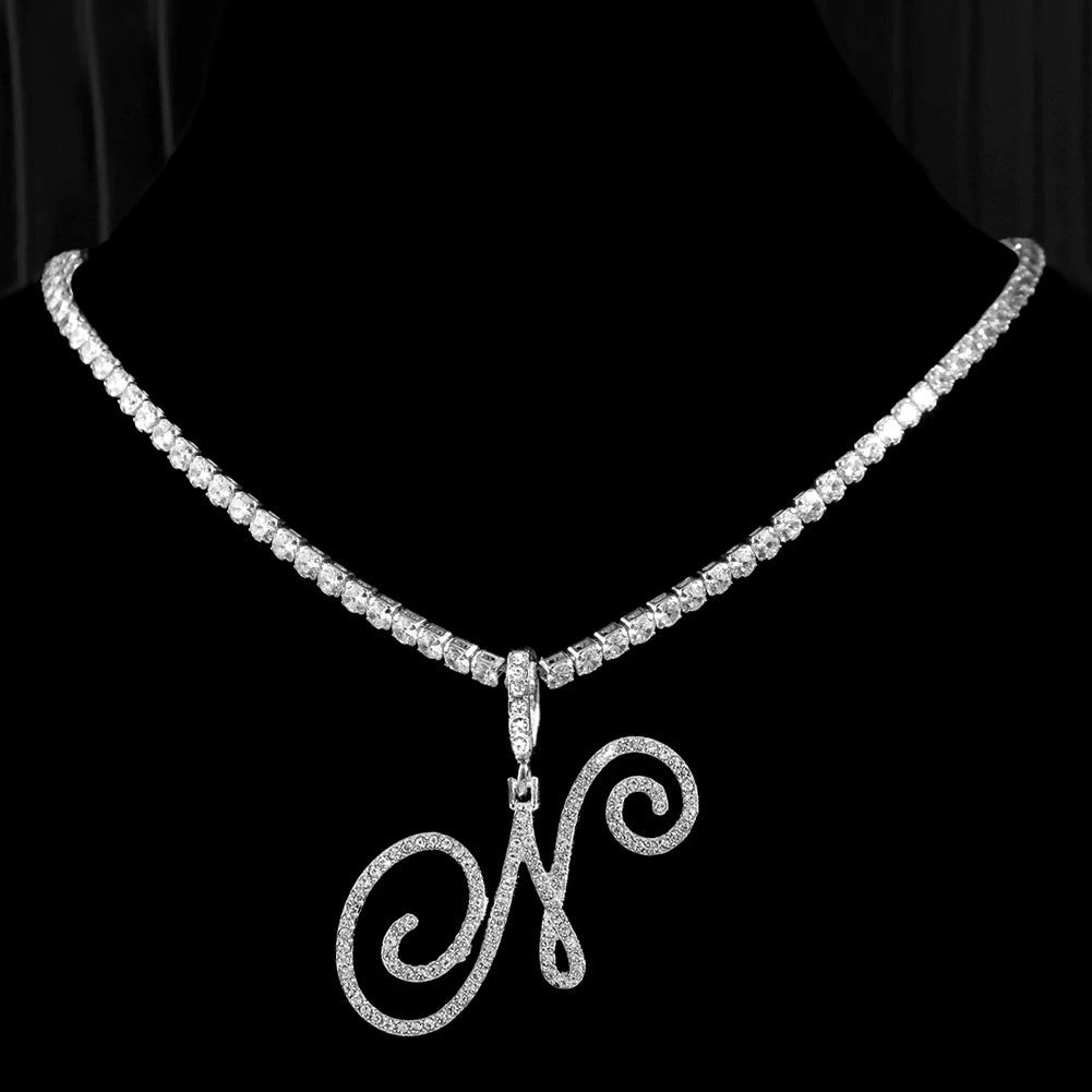 Cursive Zircon Initial Necklace