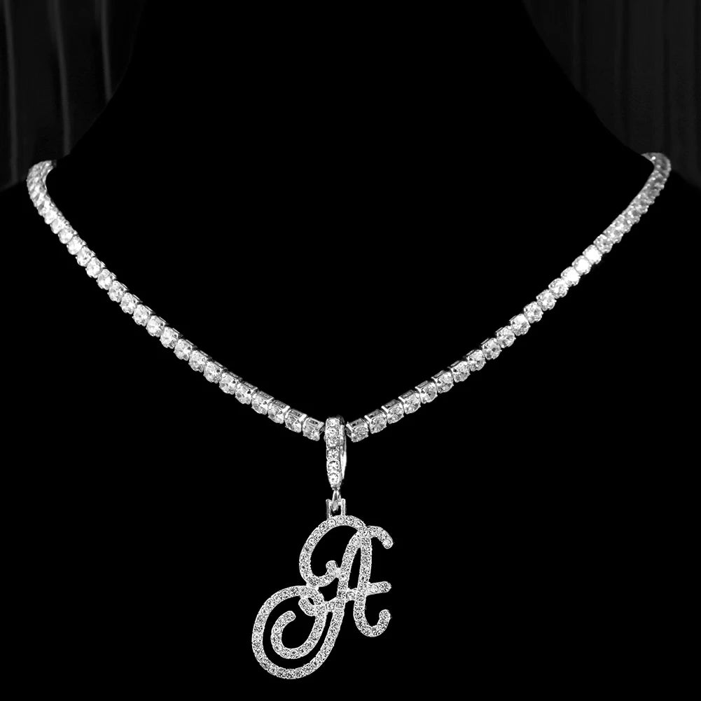 Cursive Zircon Initial Necklace