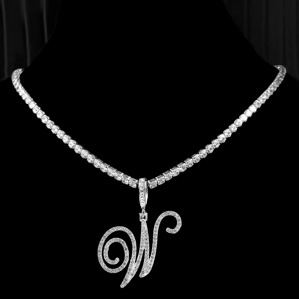 Cursive Zircon Initial Necklace