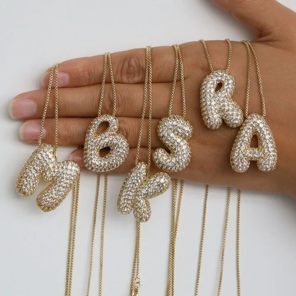 Rhinestone Bubble Initial Necklace