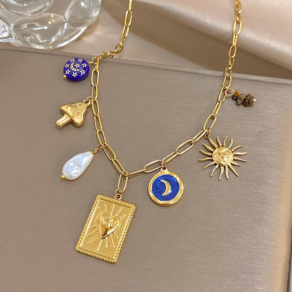 Moon & Heart Charm Necklace