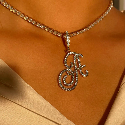 Cursive Zircon Initial Necklace