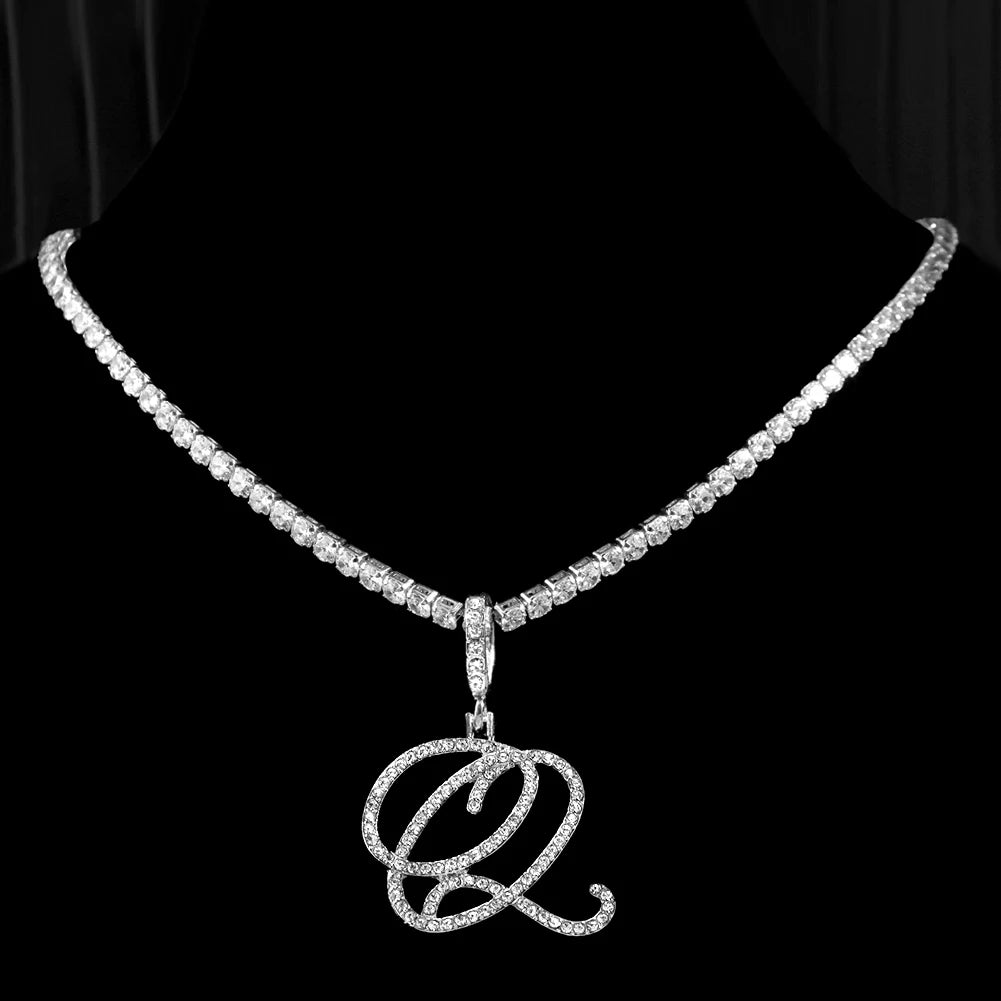 Cursive Zircon Initial Necklace