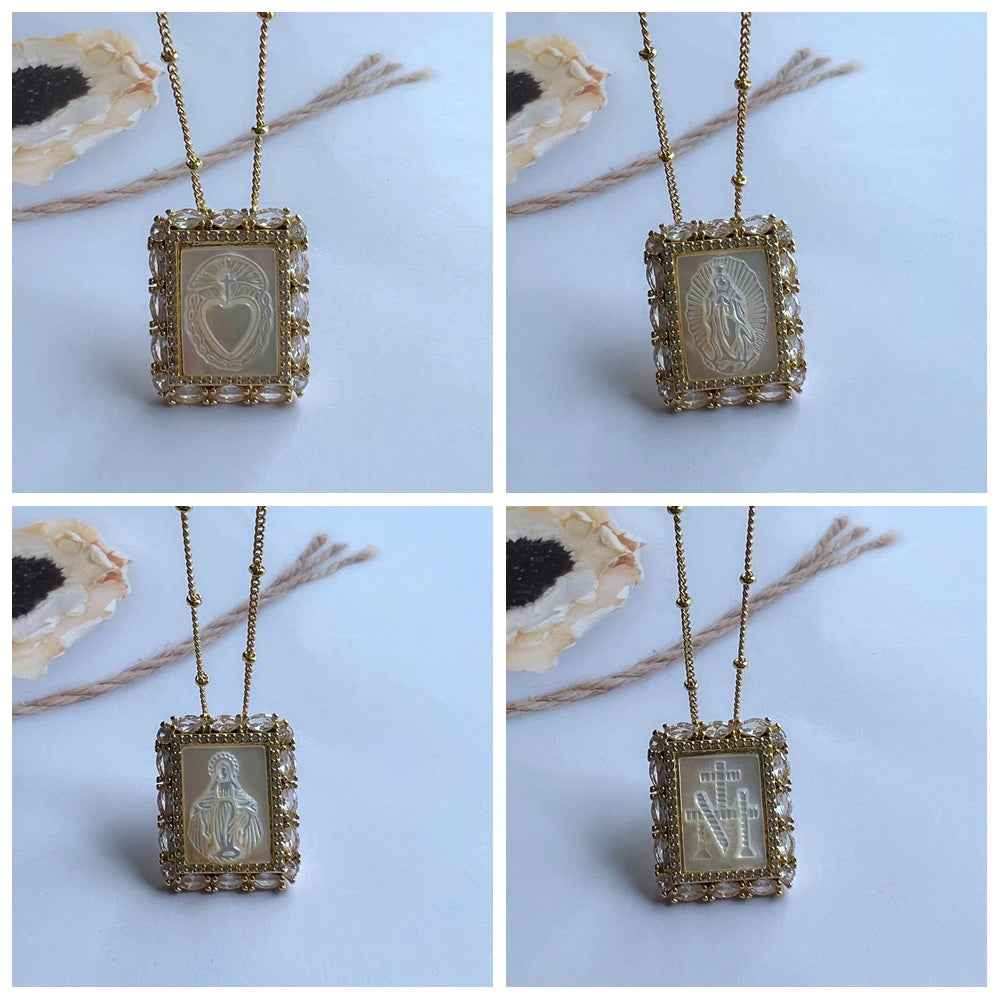Religious Shell Medal Necklace