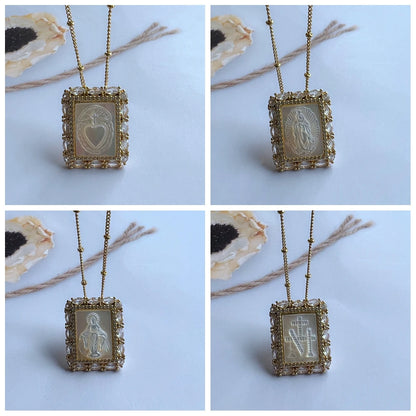 Religious Shell Medal Necklace