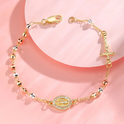 Gold Bead Cross Bracelet