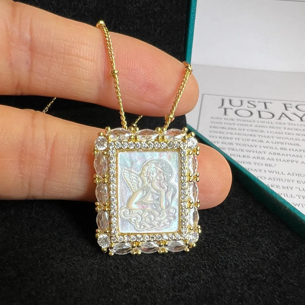 Religious Shell Medal Necklace