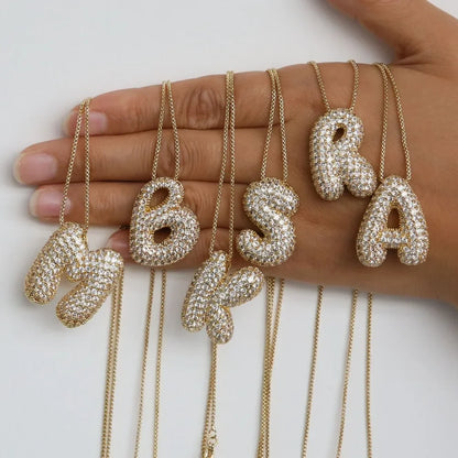 Rhinestone Bubble Initial Necklace