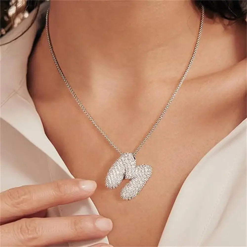 Rhinestone Bubble Initial Necklace