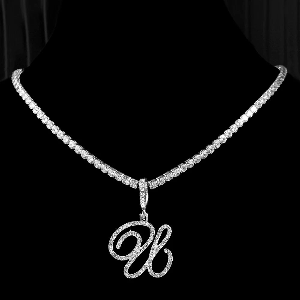 Cursive Zircon Initial Necklace