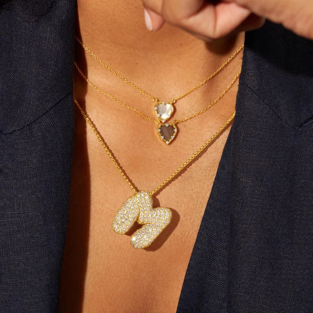 Rhinestone Bubble Initial Necklace