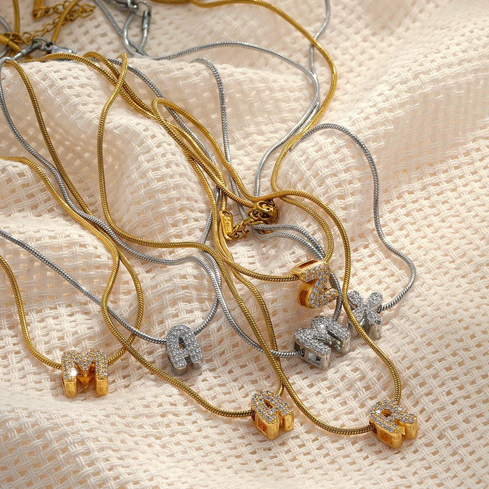 Tiny Zircon Initial Necklace