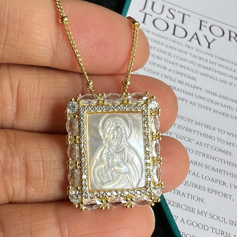 Religious Shell Medal Necklace