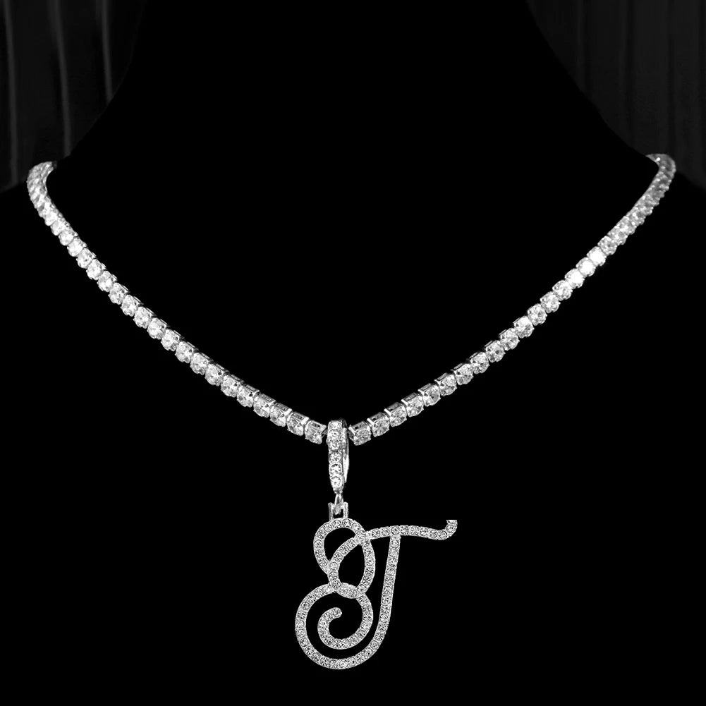 Cursive Zircon Initial Necklace