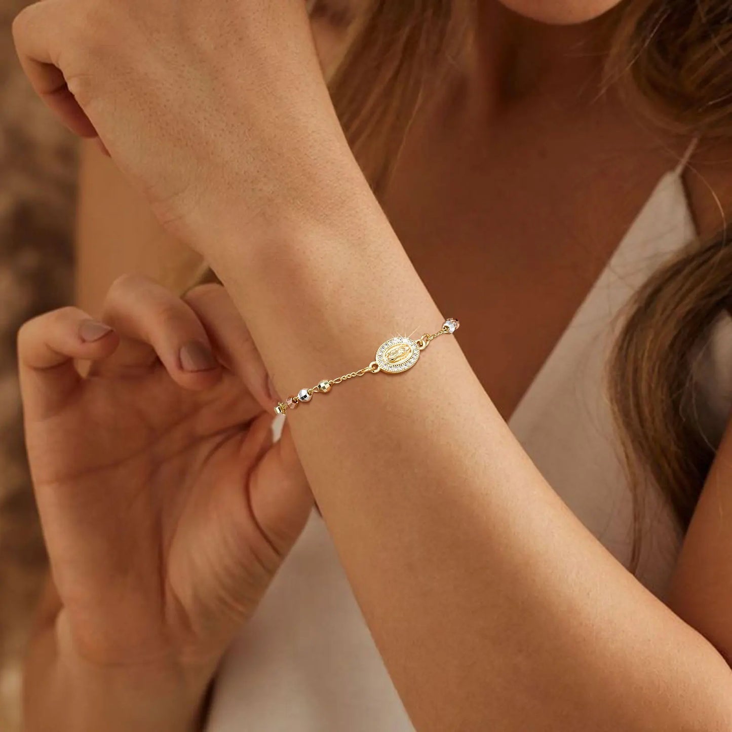 Gold Bead Cross Bracelet