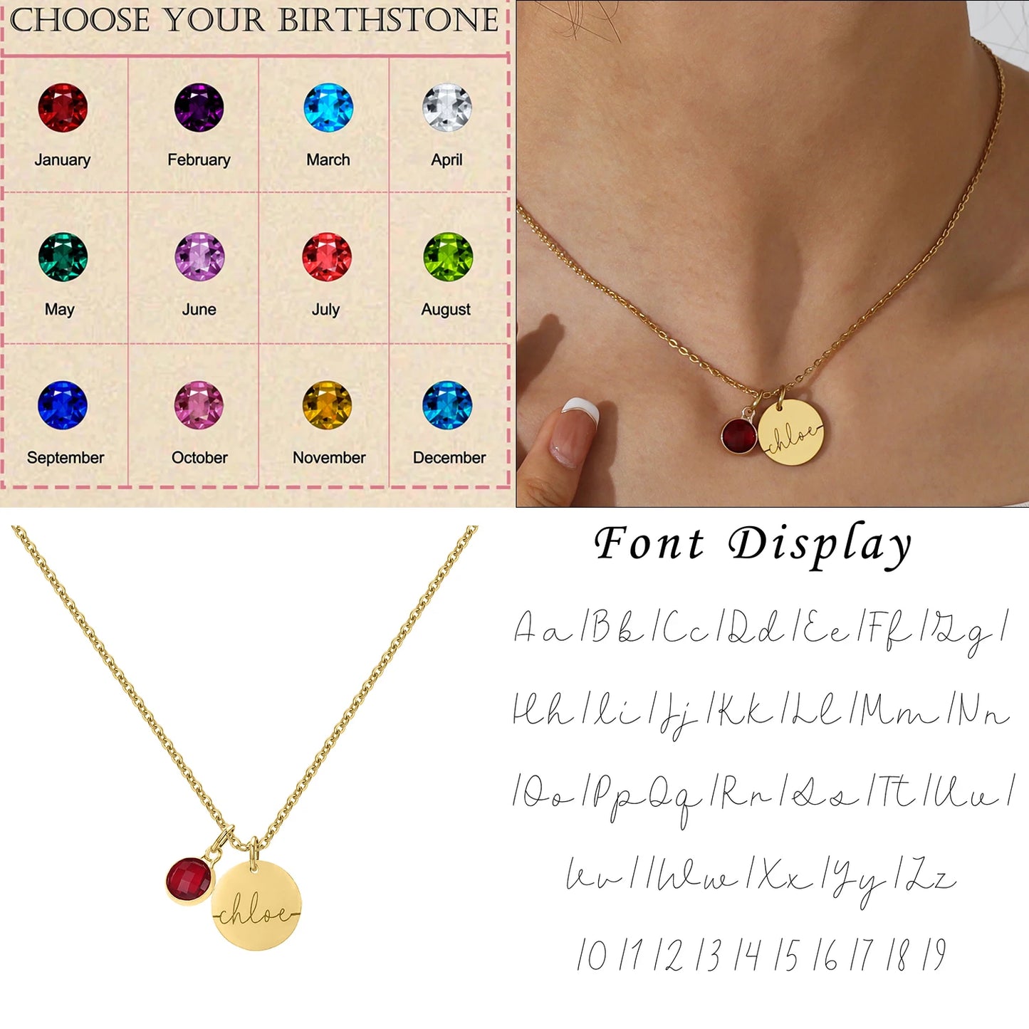 Personalised Birthstone Name Necklace
