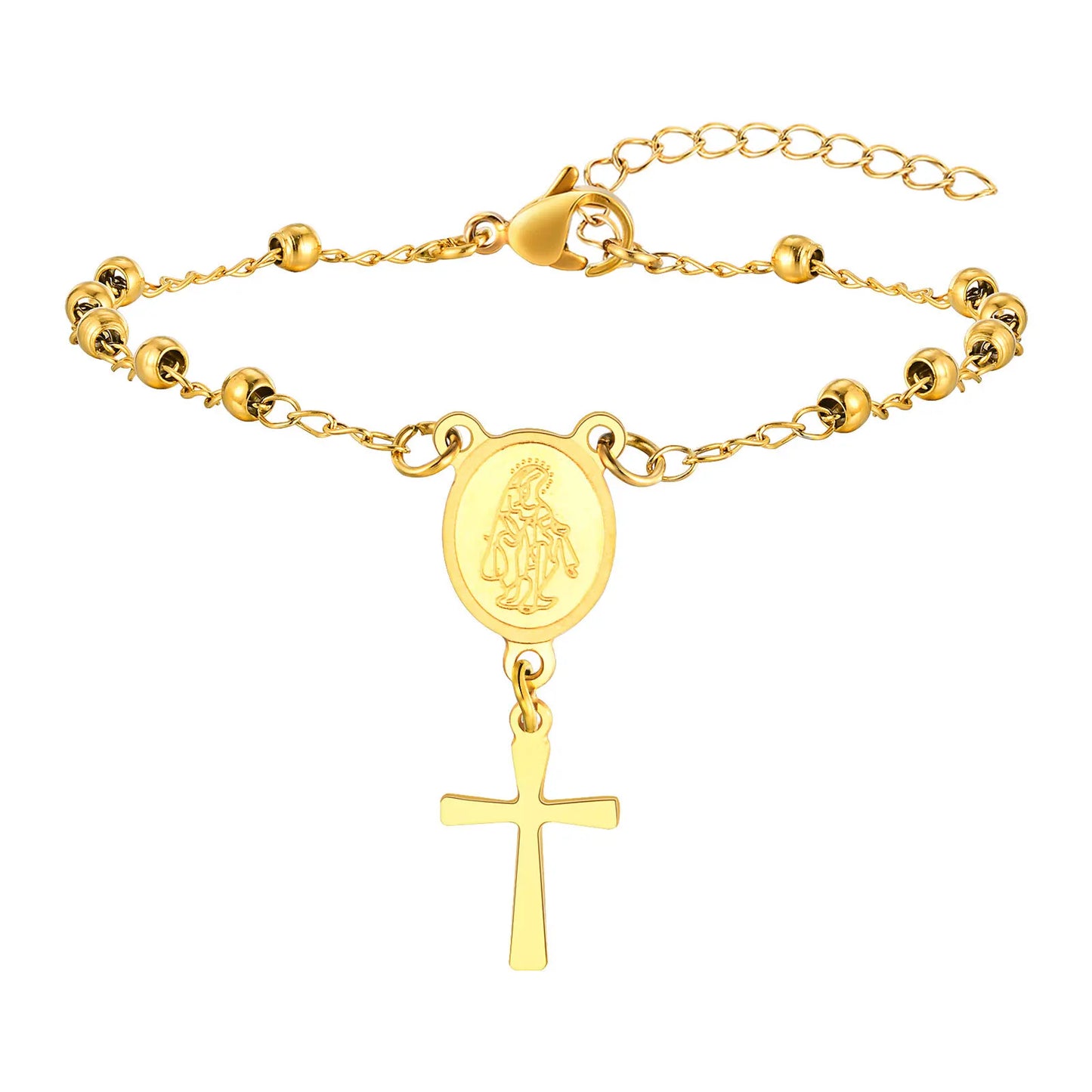 Gold Bead Cross Bracelet