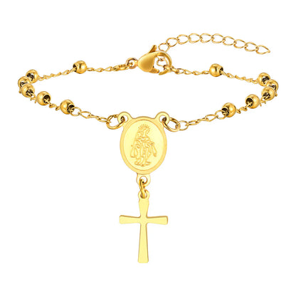 Gold Bead Cross Bracelet