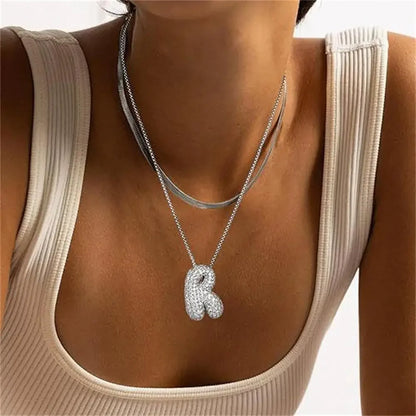 Rhinestone Bubble Initial Necklace