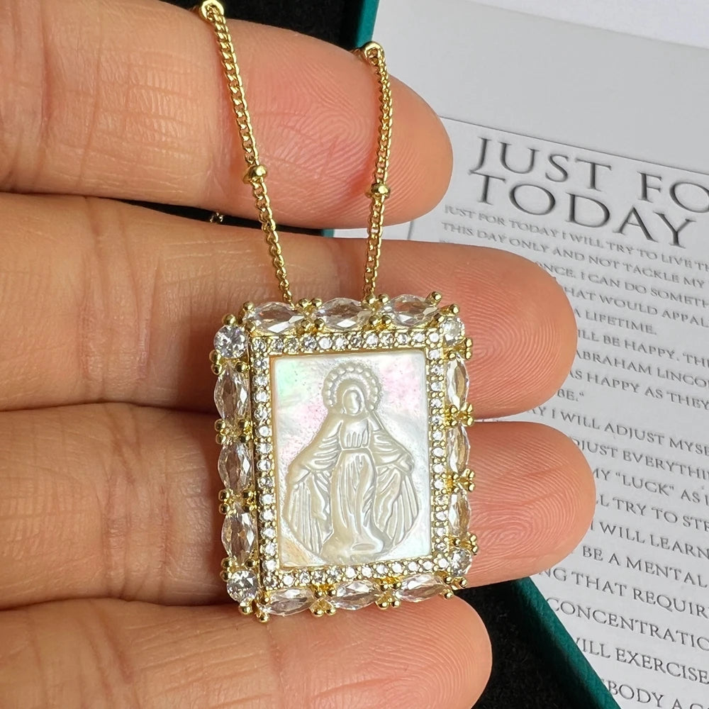 Religious Shell Medal Necklace