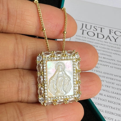 Religious Shell Medal Necklace