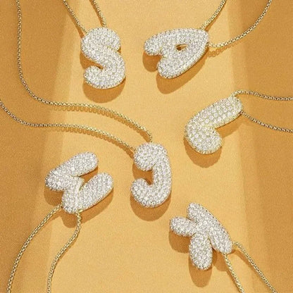 Rhinestone Bubble Initial Necklace