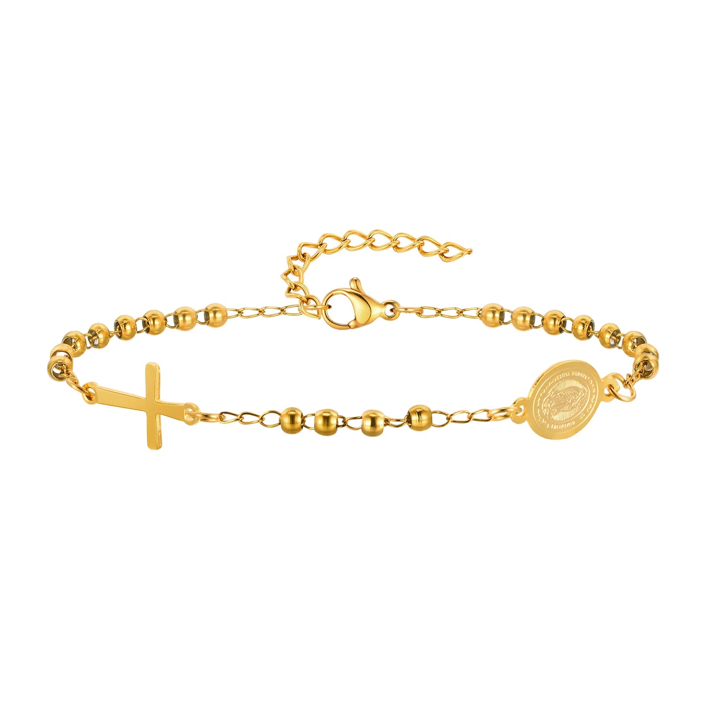 Gold Bead Cross Bracelet