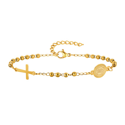 Gold Bead Cross Bracelet